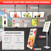 Kotak Lampu Menu LED Geser Mini Persegi Panjang Bingkai Aluminium Kaca Temper Ultra Tipis Mudah Ganti Gambar Bar Kedai Kopi Dinding