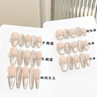 2 Autocollants d'ongles complets en acrylique rose faits à la main, Fleurs 3D, Ongles à presser, Effet œil de chat, Formes Cercueil, Amande, French, Longues pointes, Stiletto, Papillon