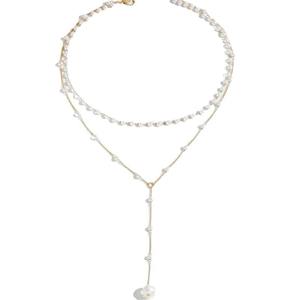<span class=keywords><strong>Collier</strong></span> à glands en fausses perles de style vacances XL199-Chaîne en Y réglable superposition de bijoux de clavicule, cadeau minimaliste Boho pour elle - Product Image 5