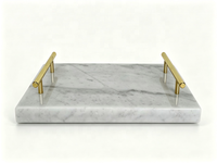 Plateau de service en marbre naturel avec poignées en métal doré, design rectangulaire pour salle de bain, cuisine, table, décoration intérieure