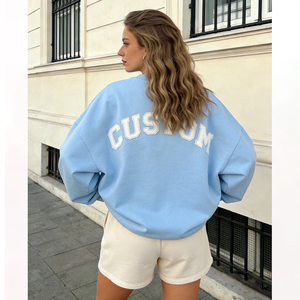 Felpa Oversize da Donna <span class=keywords><strong>con</strong></span> Collo Alto e Patchwork Personalizzato, Maniche Lunghe e Spalle Scese, Pullover Casual Prodotto su Misura - Product Image 2