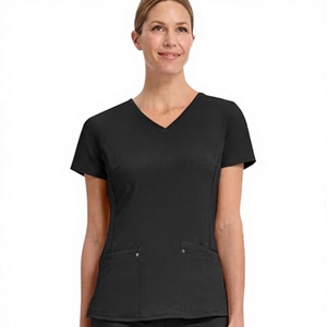 European American New Pure Color V Neck Knitted Spandex Cotton Scrubs Short Sleeve Unisex Two Piece Nursing Uniform Set - Product Image 1