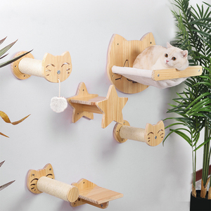 Großhandel Holz Katze Hängematte Spielzeug Klettern Katze Wand möbel Wand montiert Kratz baum Regal Klettergerüst - Product Image 5