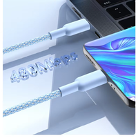 Cable de Datos USB Tipo-C a Tipo-C de Carga Rápida de 60w y 3a, Trenzado de Nailon Azul de 1m 2m 3m OEM para Teléfono Móvil IPhone15 16 Puls