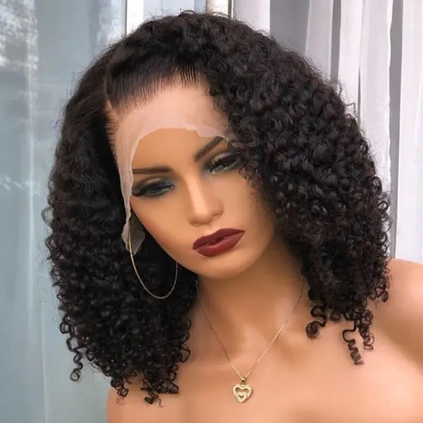 Connie Hair court brésilien profond bouclés 13x4 dentelle avant perruques cheveux humains Bob 180% densité sans colle avant de lacet perruques pré plumé