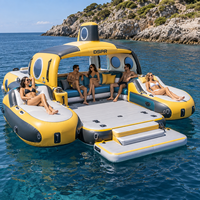 Île flottante gonflable de luxe avec auvent amovible et comptoir de bar pour hôtel de plage, marina et piscine