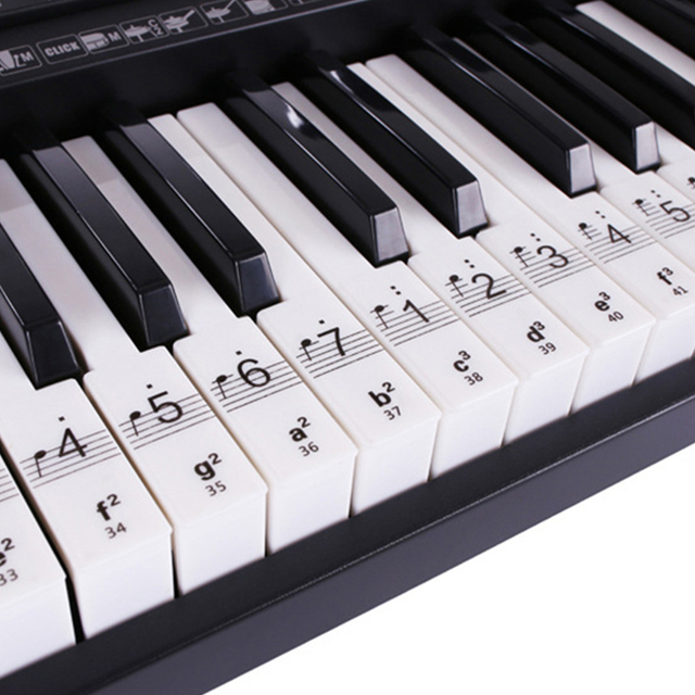 Beginner Musical Note Piano Key Stickers for 49 54 61 88-Key Keyboard Removable Black Adhesive Paper