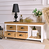 Meuble TV en bois artisanal de style farmhouse moderne avec 4 tiroirs et 1 étagère pour salon, appartement, hôtel