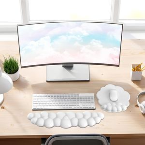 Anpassbare Farbe Ergonomisches Gaming-Tastatur-Mauspad-Set Niedliches Wolkendesign Silikon+Stoff-Basis Wasserabweisend Kratzfest - Product Image 2