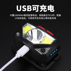 Mini lampe frontale à induction COB rechargeable par USB, haute intensité, étanche, pour le travail en extérieur, la randonnée et le camping - Product Image 5