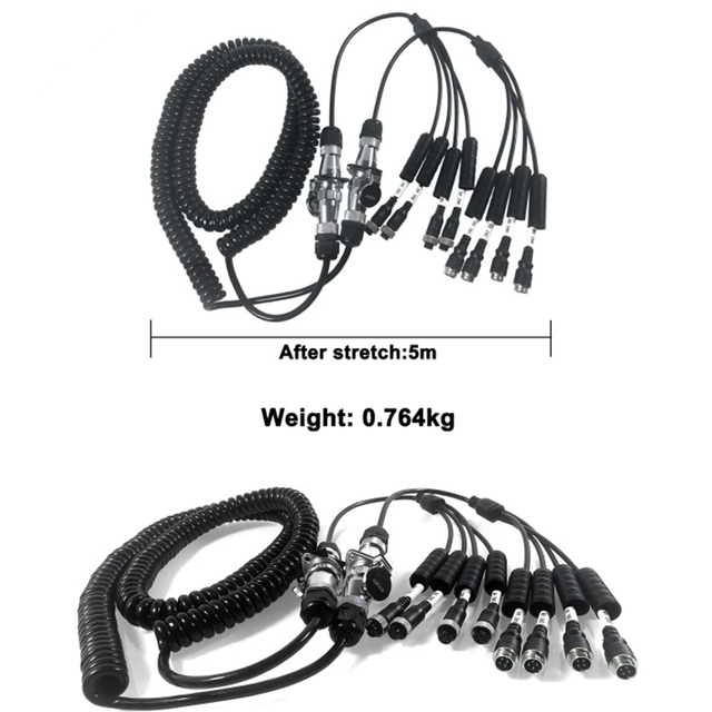 7 Core Spring Wire Trailer Cable 7 Pin Truck Electric Coiled 4P Aviation Connector Camera Semi-trailer Spiral Cable