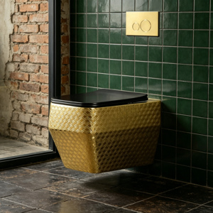 <span class=keywords><strong>WC</strong></span> mural de luxe en céramique carrée, d'inspiration rétro, or et <span class=keywords><strong>noir</strong></span>, pour hôtels de charme - Product Image 5
