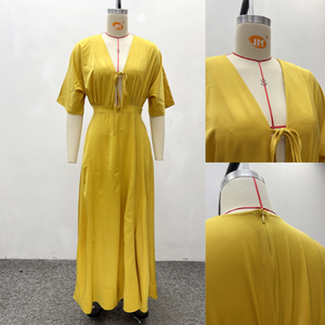 J6520 <span class=keywords><strong>Abito</strong></span> Estivo alla Moda per Donna, Casual e Sexy con Scollo a V e Lacci, <span class=keywords><strong>Mezza</strong></span> <span class=keywords><strong>Manica</strong></span>, Tinta Unita, Vestito <span class=keywords><strong>Lungo</strong></span> da Donna - Product Image 5