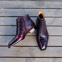 Goodyear welt hiding sepatu jahit atasan kulit sapi sepatu bot sepergelangan kaki berlian cut pola buaya buatan tangan pria chelsea boot factory