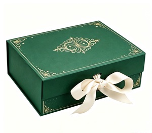 Elegant Rigid Gift Boxes with Gold Foil Design and Satin Ribbon High-End Packaging for Gift Party - Product Image 2