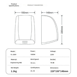 Secador de Manos Comercial Falin para Hoteles, Mini, Eléctrico, Compacto, de Alta Velocidad, para Baño y Ducha, Disponible al por Mayor - Product Image 4
