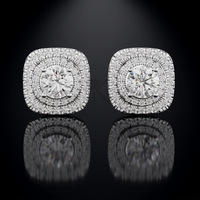 Pendientes de Lujo con Diamantes Cultivados en Laboratorio con Corte Brillante, Doble Halo, Oro Sólido de 14K para Mujer, con Cierres de Rosca Seguros, Certificados por IGI