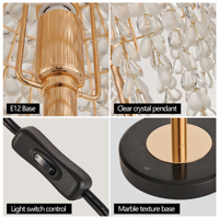 Lampe de table en cristal doré de 19 pouces, livraison gratuite depuis les États-Unis, lampe de chevet élégante avec abat-jour en cristal suspendu, lampes de chevet modernes