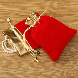 Sac à cordon en velours avec bordure dorée, pochette en velours de luxe avec accent métallique, 8x10cm, sac cadeau pour bijoux, cosmétiques, emballage - Product Image 6