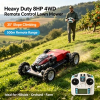 Tondeuse à gazon télécommandée robuste 8HP 4WD 35 °   Capteur de pente 500m de portée pour vergers et fermes en pente