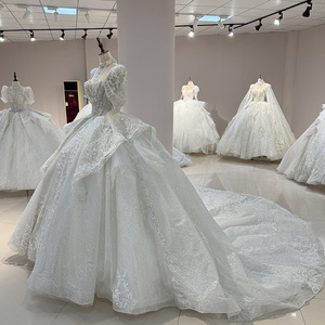 لجانمبر DW0092 عصري أفريقي تقليدي فستان أم العروس ياقة مربعة دانتيل كريستال ديكور قطار مصلى للأزواج - Product Image 2