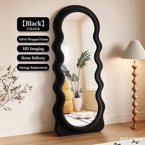 Miroir pleine longueur de style nordique, forme irrégulière, cadre ondulé, design moderne, autoportant, portable, décoration intérieure, surface en verre MDF - Product Image 6