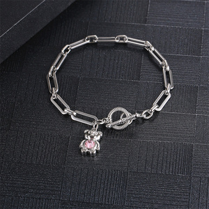 Dây Kẹp Giấy Bằng Thép Không Gỉ Chất Lượng Cao Vòng Đeo Tay Quyến Rũ Hình Gấu Pha Lê Màu Hồng Đóng Cửa OT - Product Image 4