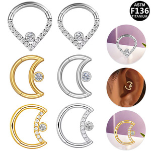 Titanium <b>Heart</b> Shape <b>Nose</b> <b>Ring</b> F136 Titanium Prong Set Crystal Cartilage Piercing Jewelry Daily Wear - Product Image 1