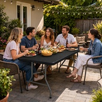 Table de camping pliante légère de 6 pieds, noire, portable, en acier allié et plastique, rectangulaire, mobilier d'extérieur moderne, table à manger