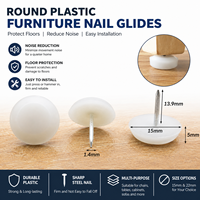 Patins de protection ronds en plastique à clouer pour meubles, 15 mm et 22 mm, pour pieds de chaise, table, canapé en bois