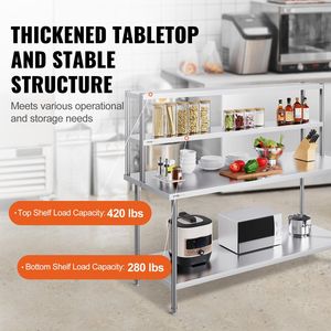 Double Tier Stainless Steel Overshelf 12 X 72 Inch Height Adjustable Prep Work Table <b>for</b> <b>Kitchen</b> Double Deck <b>Kitchen</b> <b>Storage</b> - Product Image 3