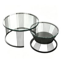 Table basse en fer et verre de style nordique européen, table d'appoint de luxe en verre artistique, combinaison de rangement, design décoratif pour salon