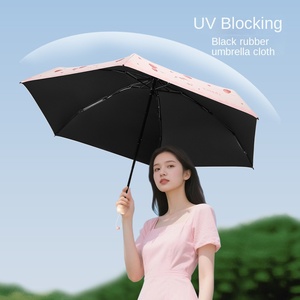 Mini 50% Fold Cute Cherry Moe Rabbit Black Glue <b>Sunscreen</b> Dual-use Umbrella Women Sun Umbrella Printing Factory Spot - Product Image 2