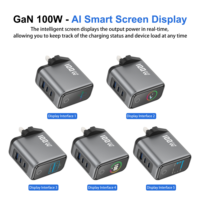 Chargeur mural PD 100W avec prise UK, charge rapide GaN, 2 ports Type-C, 1 port USB-A, avec écran numérique intelligent TFT, adaptateur pour tablette, téléphone, ordinateur portable