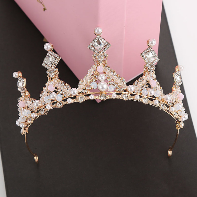 Handmade Rhinestone Tiara Pearl Headband for Girls Princess Dress Party Accessories Girl Hair Accessories