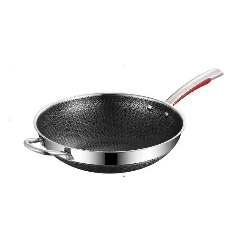 Hot High Quality Honeycomb Wok Pan Stainless Steel 304 Cookware Frying Pan 32cm Nonstick Pans
