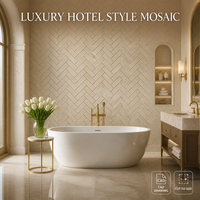 Mosaïque de marbre naturel PerfectStone, motif chevrons, beige, pour projets muraux résidentiels et commerciaux (salle de bain, cuisine)