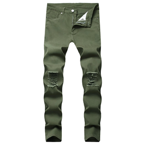 Jean en denim pour homme, coupe droite, taille mi-haute, délavé clair, respirant, tissé, élastique, style streetwear, tendance urbaine - Product Image 4
