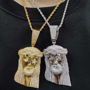 INS Hip Hop ice Cz Bling Diamond Large Jesus Head pendant Necklace Religious faith Jewelry vintage Jesus Christ