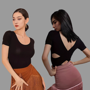 Nueva Camisa de Baile Latino para <span class=keywords><strong>Mujer</strong></span>, Camisa de Práctica y Actuación de Baile Latino para Adultos - Product Image 1