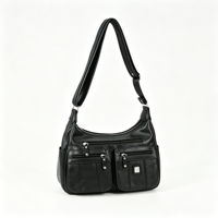 Sac fourre-tout tendance en cuir PU noir grande capacité pour femme, sac à bandoulière messager tricoté décontracté portable avec fermeture éclair