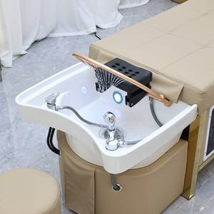 DM 2026 Lit de lavage de cheveux en cuir au design moderne avec structure en acier inoxydable pour salon de coiffure, spa thaïlandais, soins capillaires, salle de bain et salle de sport - Product Image 3