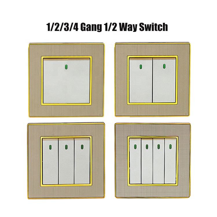 Wholesale OEM UK Standard 10A Metal Light Wall Switch 1/2/3/4 Gang Wall Light Switch for Home