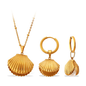 Conjunto de Collar y Pendientes con Baño de Oro, Estilo Bohemia, Joyería para Mujer, Pendientes de Aro con Colgante de Moda - Product Image 4