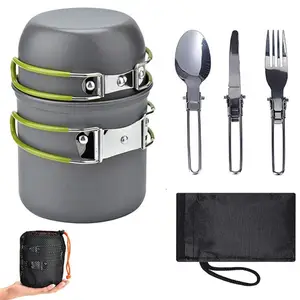 Kinggear Outdoor Camping Kookgerei Set 5 Stuks Camping Kookset Met Karabijnhaak Opvouwbare Sporkset