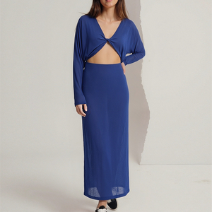 Abito Lungo da <span class=keywords><strong>Donna</strong></span> con Scollo a V Profondo, Sexy, con Cut-out in Vita, Vestito Casual Quotidiano, Produzione Diretta OEM ODM - Product Image 3