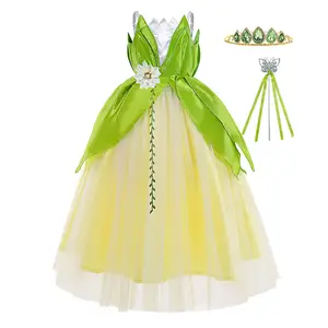 Tiana Groene Fee Kikker Prinsessenjurk Meisjes Verjaardagsfeestje Verkleedkleding Kinderen Halloween Kostuum Outfits Met Accessoires
