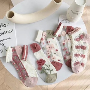 Chaussettes décontractées unisexes pour femmes, fines, respirantes, à imprimé floral, en tricot, en polyester, design court et discret - Product Image 2
