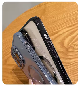 Coque de téléphone transparente en PC pour <span class=keywords><strong>iPhone</strong></span> 16 15 14 <span class=keywords><strong>Pro</strong></span> Max, plaquée électrolytiquement, antichoc et sécurisée avec support MagSafe – Vente en gros - Product Image 5