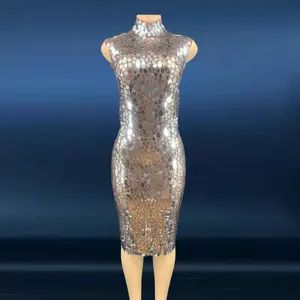 Novance Y2097 Sparkly सेक्विन उच्च कॉलर फैंसी कपड़े शाम पोशाक समकालीन पोशाक नृत्य स्टेज शो के लिए कारण विशेष कपड़ा